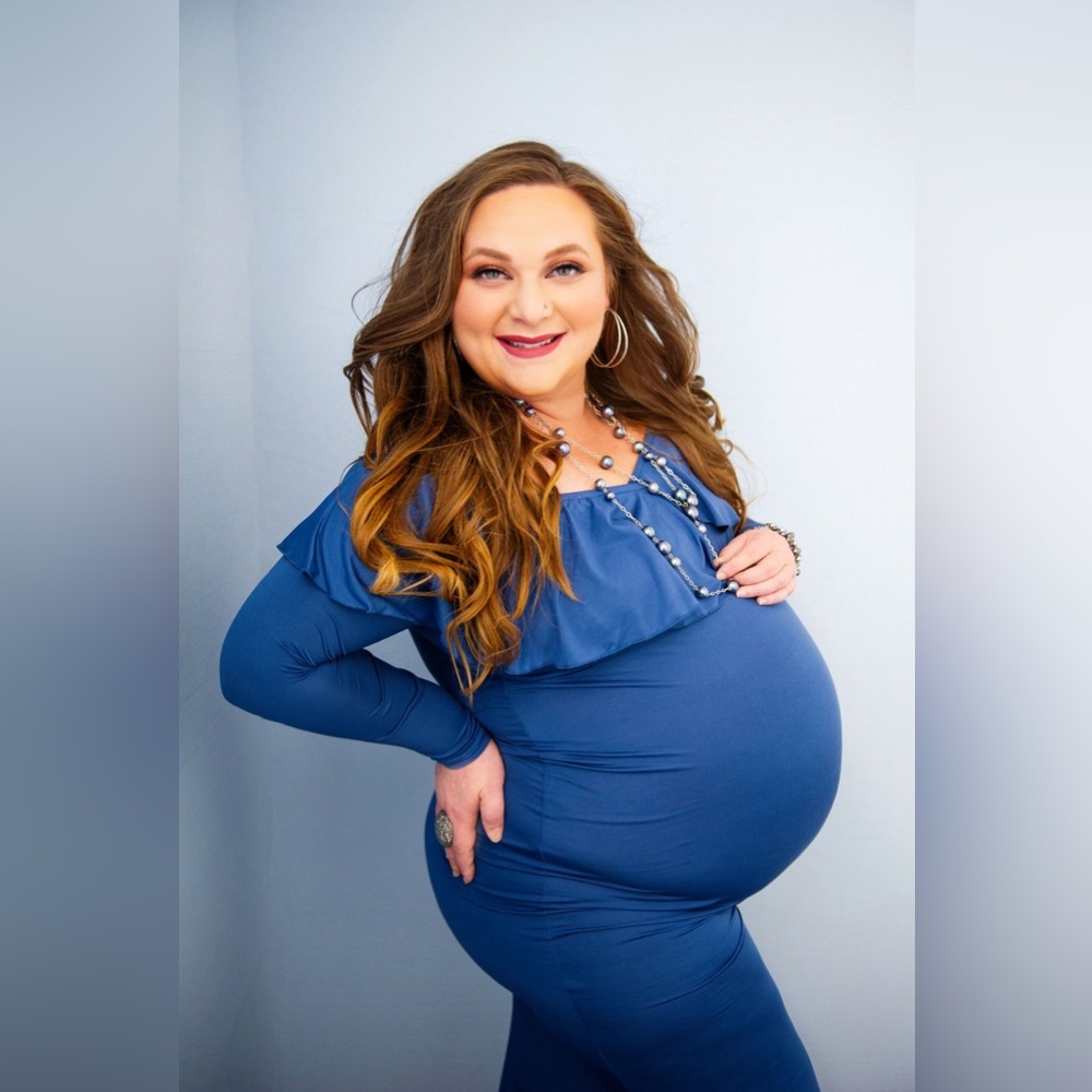 Blue maxi maternity dress